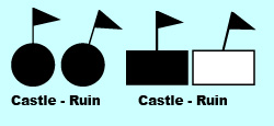 map symbols for castles and ruins